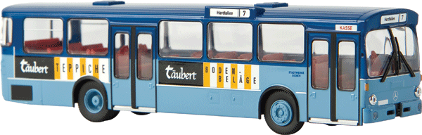 1967-1970s Mercedes-Benz O 305 City Bus - Assembled -- Giessen, Germany (blue, black, yellow, white, Taubert Ads, German Lettering)-1