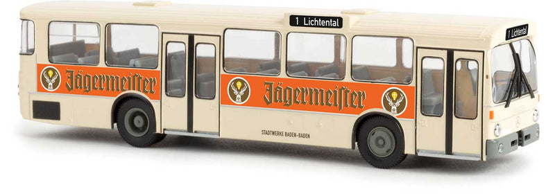 1967-1970s Mercedes-Benz O 305 City Bus - Assembled -- Stadtwerke Baden-Baden, Germany (ivory, orange Jagermeister Ad, German)