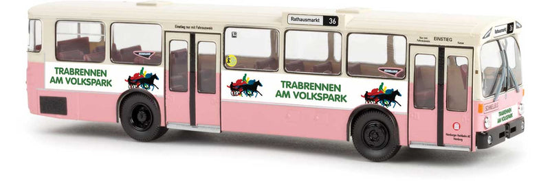 1967-1970s Mercedes-Benz O 305 City Bus - Assembled -- HHA (ivory, pink, red, Trabrennen Ad, German Lettering)