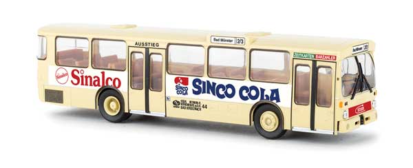 1969-1970s Mercedes-Benz O 305 City Bus - Assembled -- Bad Kreuznach, Germany (ivory, white, blue, Sinalco Ad, German Lettering)