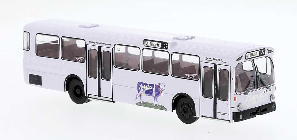 1969-1970s Mercedes-Benz O 305 City Bus - Assembled -- Hamburg, Germany (whire, blue cow, Milka Ad, German Lettering)