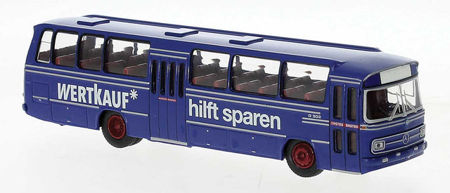1965 Mercedes-Benz O 302 Bus - Assembled -- German Federal Railroad DB (blue, white, Wertkauf Ad, German Lettering)