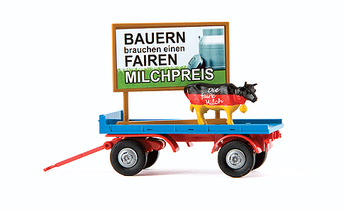 2-Axle Farm Trailer - Assembled -- With German Advertising Sign Load & 3-Color Cow (blue, red)