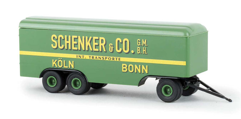 3-Axle Box Trailer - Assembled -- Schenker Koln, Bonn (green, yellow, German Lettering)