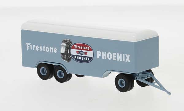 1950s 3-Axle Van Trailer - Assembled -- Firestone Phoenix Reifen (gray, white, red, blue, white, German Lettering)