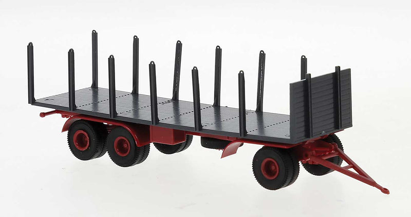 1950s 3-Axle Flatbed Stake Trailer - Assembled -- Gray, Red