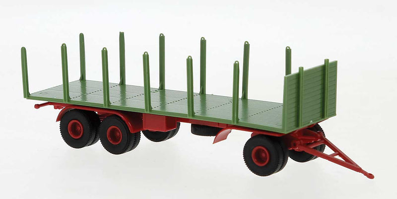 1950s 3-Axle Flatbed Stake Trailer - Assembled -- Green, Red