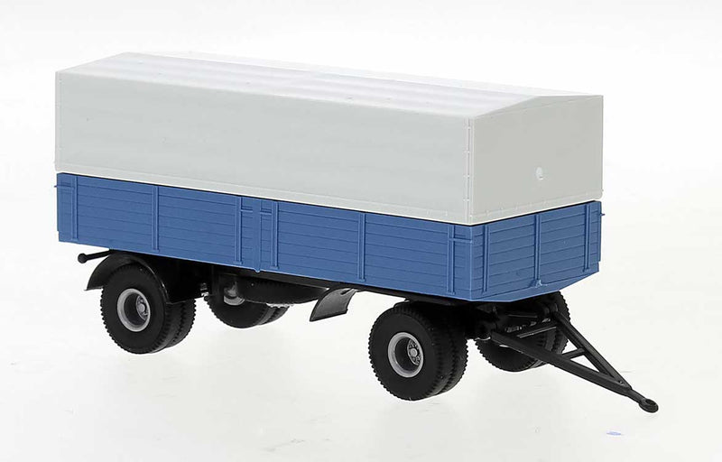 1950s 2-Axle Low-Side Trailer with Cover - Assembled -- Dark Green, White