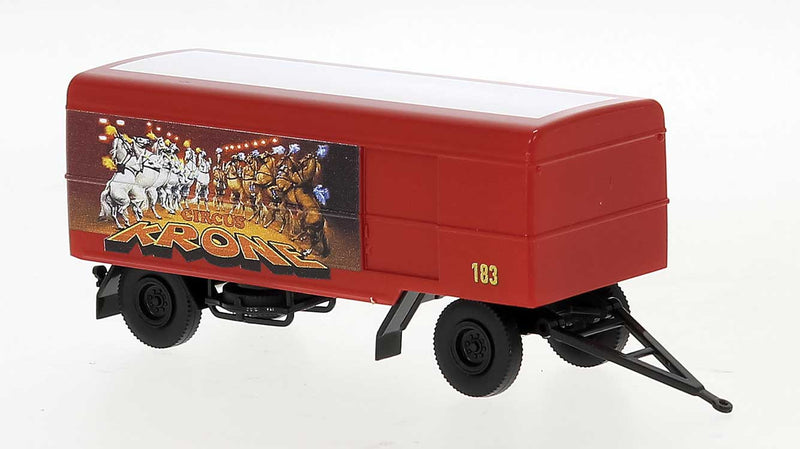 1950s 2-Axle Box Trailer - Assembled -- Circus Krone (red, white, German Lettering)