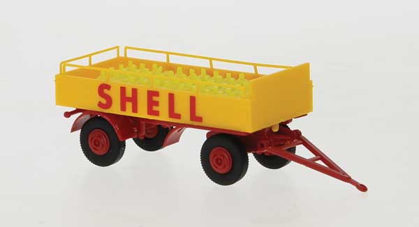 1950s 2-Axle Low-Side Trailer with Railing and Load - Assembled -- Shell (yellow, red)