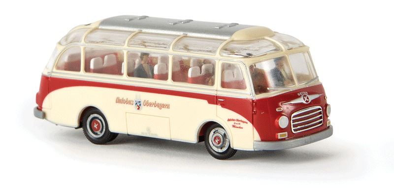 1955-1964 Kassbohrer Setra S 6 Bus - Assembled -- With Figures, Autobus Oberbayern (cream, red)