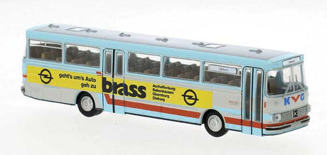 1975 Setra S 140 ES Bus - Assembled -- KVG (light blue, red, yellow, Brass Ad, German Lettering)