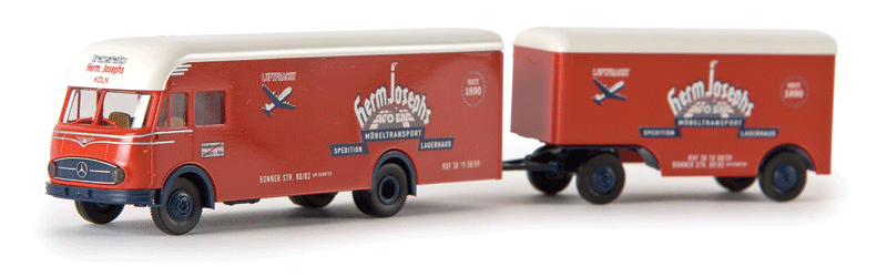1950s Mercedes-Benz LP 322 Delivery Van - Assembled -- With Trailer (red, white, blue, German Lettering)