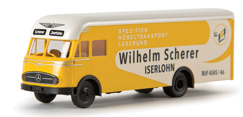 1950s Mercedes-Benz LP 322 Delivery Van - Assembled -- Wilhelm Scherer (yellow, white, German Lettering)