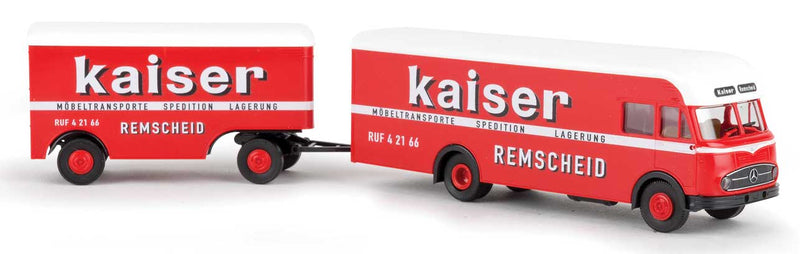 1950s Mercedes-Benz LP 322 Delivery Van w/Trailer - Assembled -- Kaiser (red, white, German Lettering)