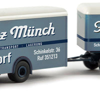 1950s Mercedes-Benz LP 322 Delivery Van w/Trailer - Assembled -- Franz Munch (gray, white, black; German Lettering)