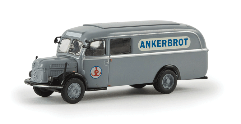 1955-1968 Steyr 380/II Package Bus - Assembled - Starline -- Ankerbrot (gray, white, red, German Lettering)-1