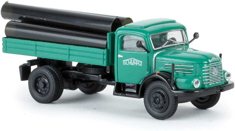 1955-1968 Steyr 480 Low-Side Delivery Truck, Pipe Load - Assembled -- Schwarzbau (green, German Lettering)
