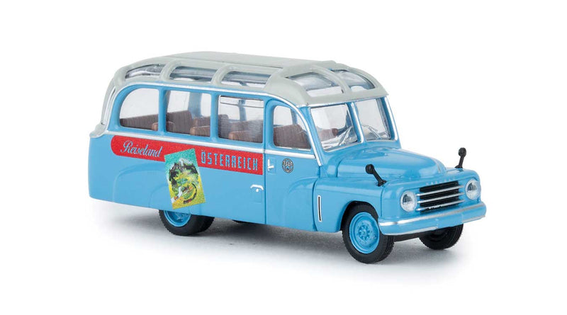 Hanomag L 28 Lohner Bus - Assembled -- Austrian Railways, OBB Reiseland (blue, red, yellow, German Lettering)
