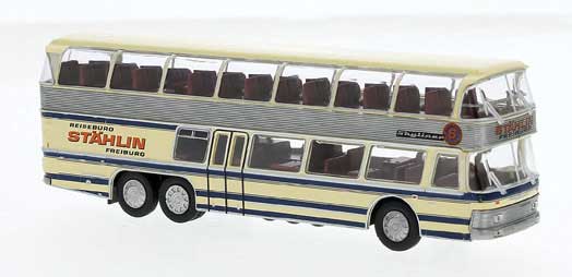 1960s Neoplan Skyliner NH 22 DD Double-Deck Bus - Assembled -- Reiseburos Stahlin aus Freiburg (yellow, blue, silver, German Lettering)
