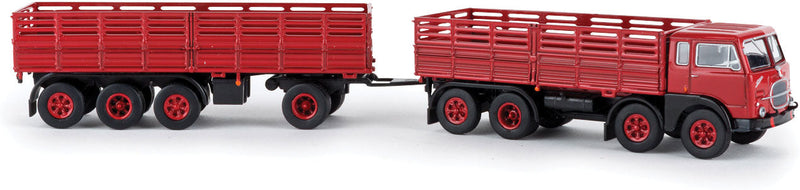 1960s Fiat 690 Millepiedi Boffo Low-Side Truck and Trailer - Assembled -- Red, Black