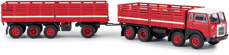 1960s Fiat 690 Millepiedi Boffo Low-Side Truck and Trailer - Assembled -- Red, White, Black