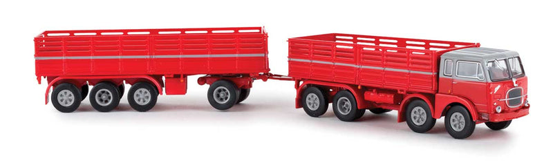 1960s Fiat 690 Millepiedi Boffo Low-Side Truck and Trailer - Assembled -- Red, Gray