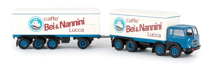 1960s Fiat 690 Millepiedi Boffo Box Truck and Trailer - Assembled -- Bei & Nannini (blue, red, white, Italian Lettering)