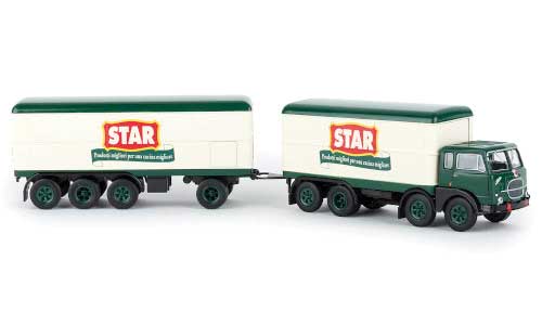 1960s Fiat 690 Millepiedi Boffo Box Truck and Trailer - Assembled -- Star (green, white, red, Italian Lettering)