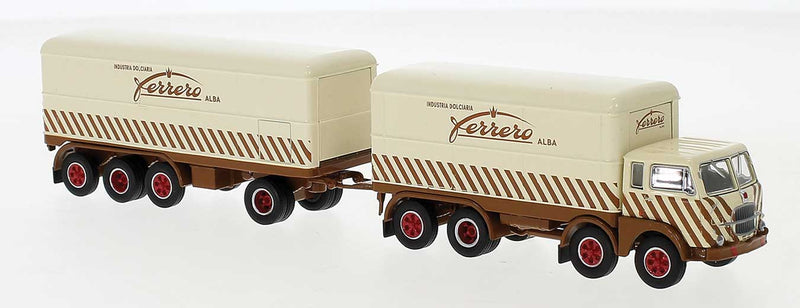 1960s Fiat 690 Millepiedi Boffo Box-Body Truck and Trailer - Assembled -- Ferrero (ivory, brown, Italian Lettering)