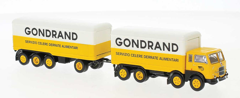 1960s Fiat 690 Millepiedi Boffo Box-Body Truck and Trailer - Assembled -- Gondrand (yellow, white, black, Italian Lettering)