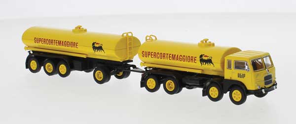 1960s Fiat 690 Millepiedi Tank Truck and Trailer - Assembled -- Agip (yellow, black, red, Italian Lettering)