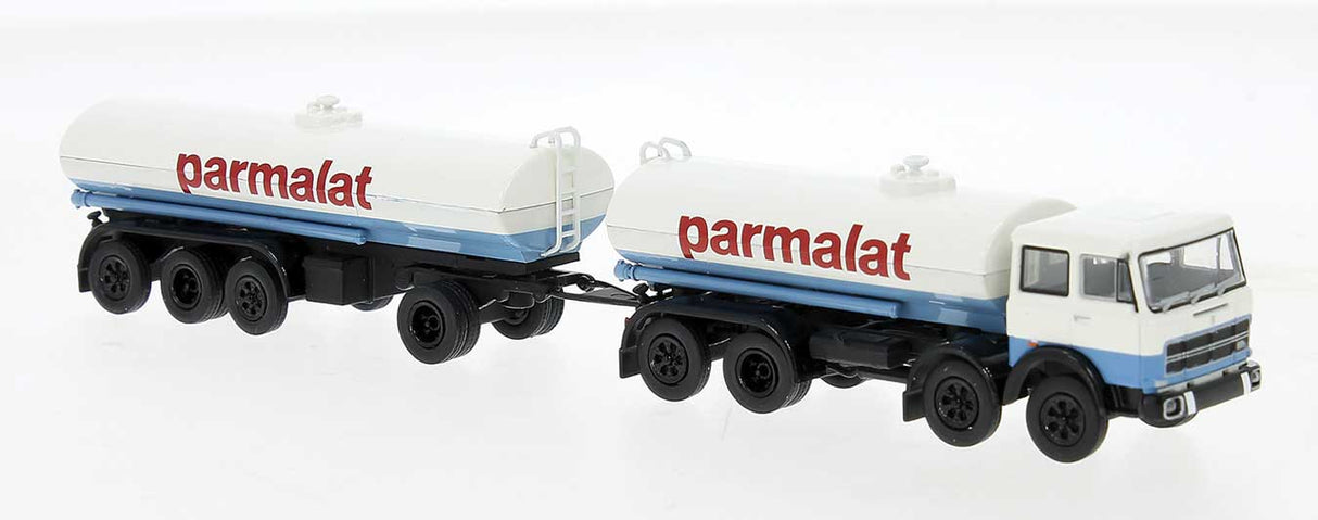 1960s Fiat 690 Millepiedi Tank Truck and Trailer - Assembled -- Galbani (white, blue, red, Italian Lettering)
