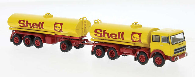1960s Fiat 690 Millepiedi Tank Truck and Trailer - Assembled -- Shell (yellow, red)