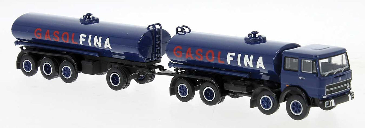 1960s Fiat 690 Millepiedi Tank Truck and Trailer - Assembled -- Fina (blue, red, white, German Lettering)