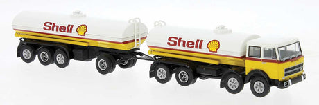 1960s Fiat 690 Millepiedi Tank Truck and Trailer - Assembled -- Shell (yellow, white, red)