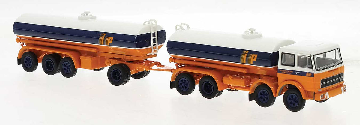 1960s Fiat 691 Millepiedi Tank Truck and Trailer - Assembled -- IP (orange, black, white, Italian Lettering)