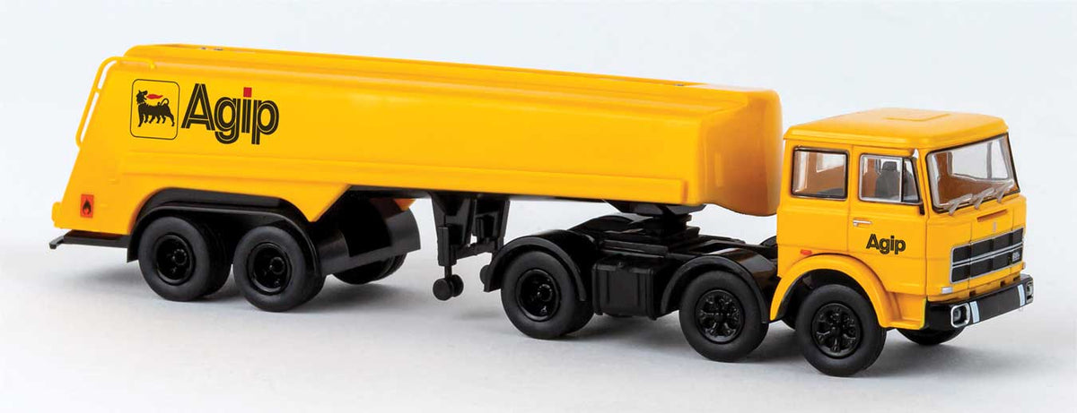 1970 Fiat 691 Tractor with Tank Trailer - Assembled -- Agip (yellow, black, German Lettering)