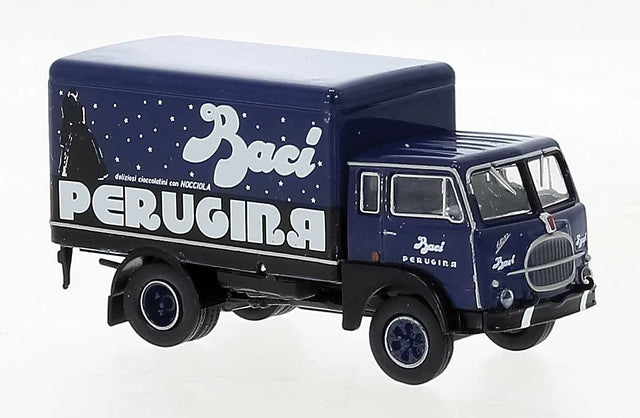 1962 Fiat 642 Rounded Box-Body Delivery Truck - Assembled -- Perugina (blue, gray, Italian Lettering)