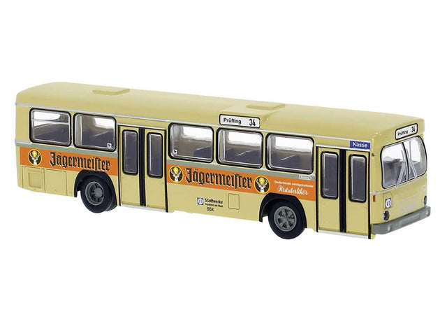 1970s Bussing BS 110V Bus - Assembled -- Frankfurt, Germany (beige, orange, Jagermeister Ad, German Lettering)