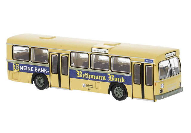 Bussing BS 110V Bus - Assembled -- Frankfurt, Germany (beige, blue, Bethmann Bank Ad, German Lettering)