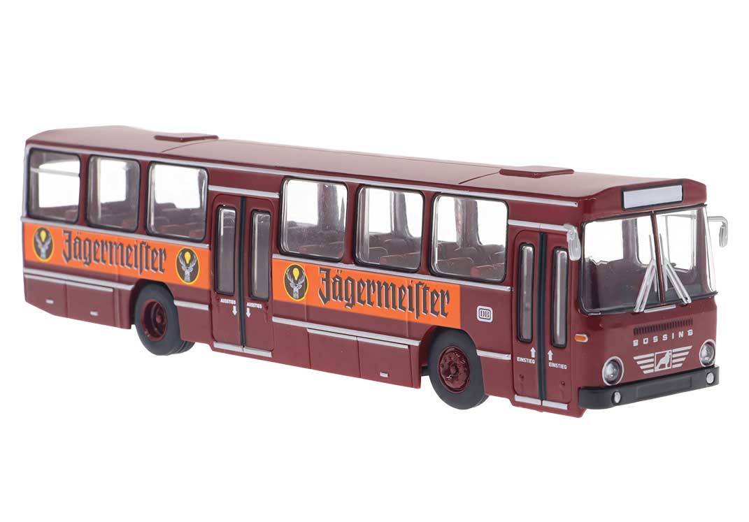 Bussing 120N Bus - Assembled -- German Federal Railroad DB (maroon, orange, Jagermeister Ad, German Letterin