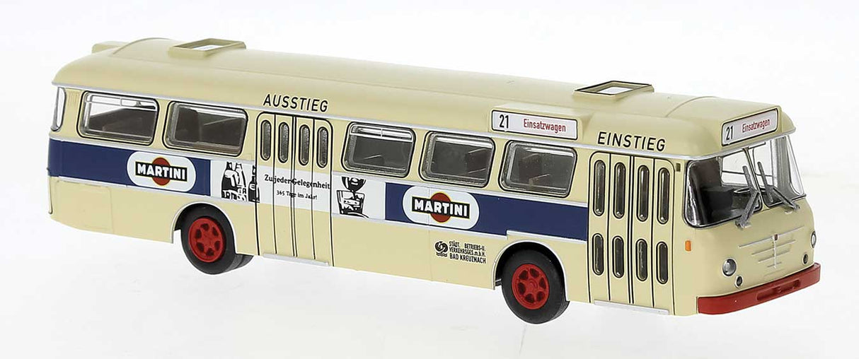 1962 Bussing Senator 12D Bus - Assembled -- Bad Kreuznach, Germany (ivory, blue, red, Martini Ad, German Lettering)