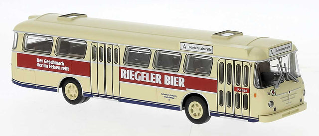 1962 Bussing Senator Bus - Assembled -- Frankfurt, Germany (yellow, red, Riegeler Bier Ad, German Lettering)