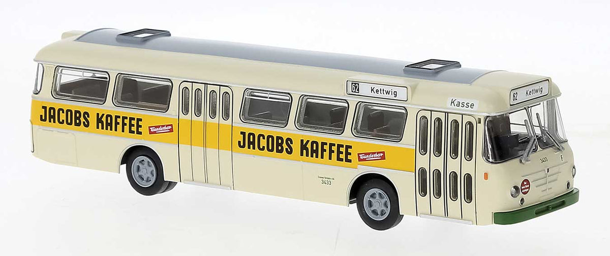 1962 Bussing Senator 12 D Bus - Assembled -- EVAG (Ivory, green, yellow, Jacobs Coffee Ad, German Lettering)