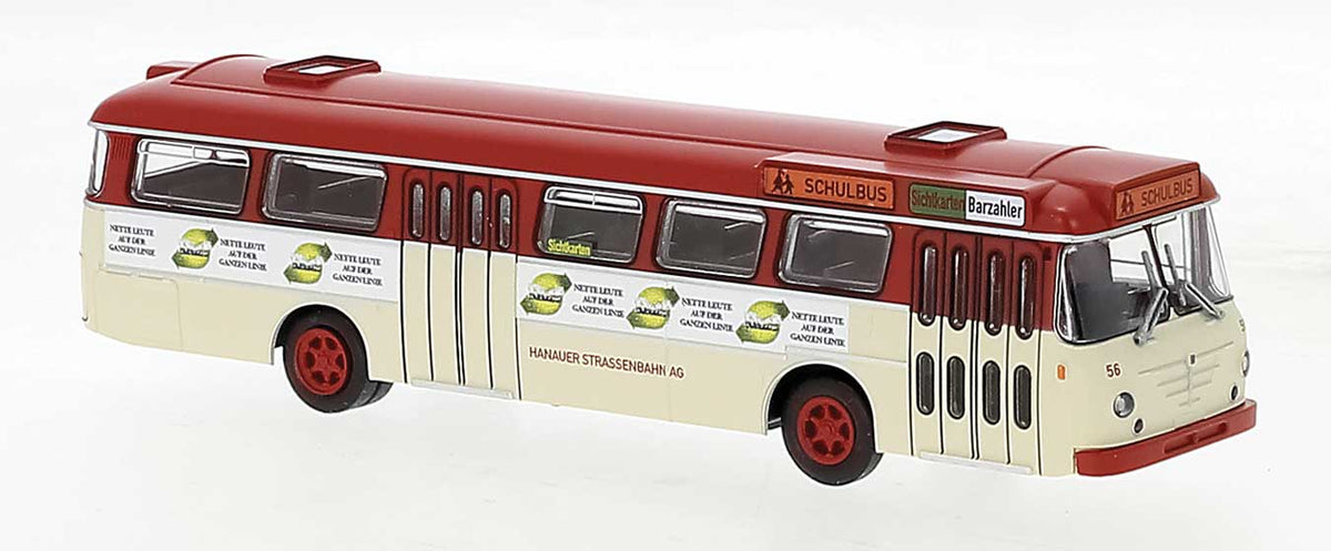 1962 Bussing Senator Bus - Assembled -- Hanau, Germany (ivory, red, Nette Leute Ad, German Lettering)