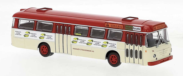 1962 Bussing Senator Bus - Assembled -- Hanau, Germany (ivory, red, Nette Leute Ad, German Lettering)