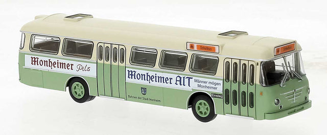 1962 Bussing Senator Bus - Assembled -- Green, Ivory (Monheim/Pils Ad, German Lettering)