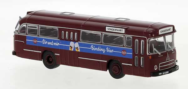 1960 Magirus Saturn II Bus - Assembled -- German Federal Railroad DB (red, blue, Binding Beer Ad, German Lettering)