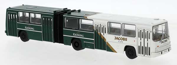 1990 Ikarus 280 Articulated Bus - Assembled -- Dresden, Germany (white, green, Jacobs & Kronung Ads)